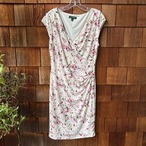 Lauren Ralph Lauren Brandie Capped Sleeve Dress, Cream/Pink Floral in Women's 14